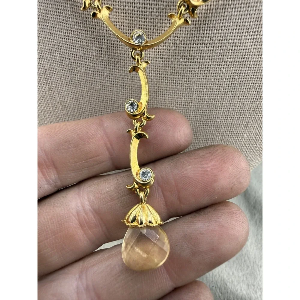 Avon Necklace Gold Tone Rhinestone Y-Drop Adjustable 17